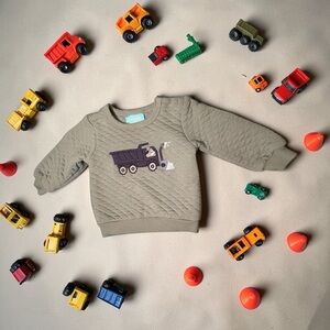 Pekkle brand Quilted Olive Green Kids Sweatshirt with Dump Truck.size 9 months